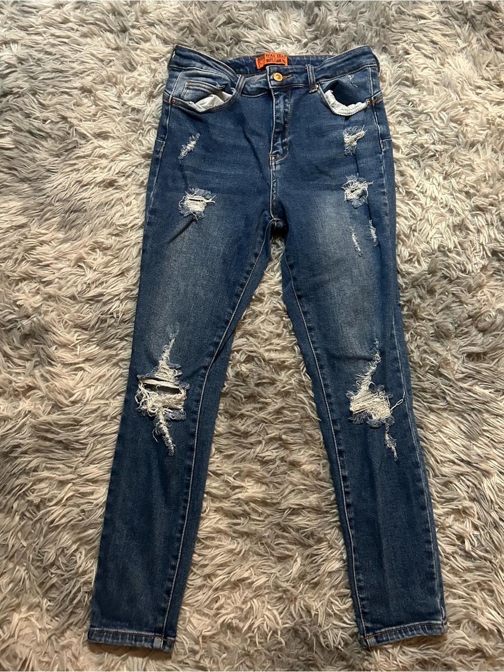 Wax Jean Distressed Dark Blue Skinny Jeans